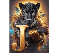 Black Panther with A Gold Letter J 300 Piece Jigsaw Puzzle for Adults Wildlife Pet Jigsaw Weekend Chill Out Activity Challenging Colourful Puzzle for Friends 300 PCS