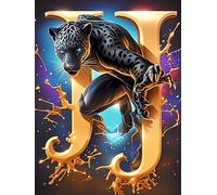 Black Panther with A Gold Letter J 300 Piece Jigsaw Puzzle for Adults Wildlife Pet Kitchen Wall Decor Art Project Precision Cut Great Gift for Art Lovers 300 PCS