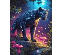 Black Panther with Cosmic Eyes in A Magical Forest 500 Piece Pack Classic Jigsaw Puzzle Wildlife Plant Couple Puzzle Partners Ultra Difficult Wall Decor Easter New Year Cardboard 500 PC