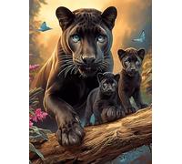 Black Panther with Cubs in A Magical Forest 500 Piece Jigsaw Puzzle for Adults Wildlife Pet Jigsaw Family Road Trip Activity Vibrant Whimsical Design Great Gift for Travelers 500 PCS