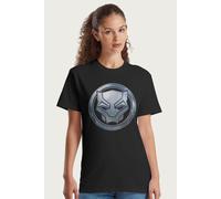 Black Panther Women's MarvelSteel Mask Logo Relaxed Fit T-Shirt in Black | Size: Medium Black Panther Black M