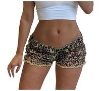 Black Pants Women Stretch Bootcut Shorts Leopard Print Ruffle Lace Trim Shorts Print Boyshorts Smocked Ruffled Micro Shorts Pants Women 720, White, L