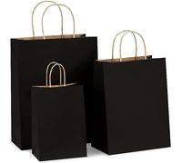 Black Paper Bags with Handles 30Pcs - HRUISE Small + Medium +Large Thickened Kraft Paper Gift Bags Set for Birthday Party Wedding Shopping Merchandise Grocery - 10pcs Each Size