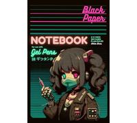 Black Paper Notebook for Gel Pens: Creepy Kawaii Anime Girl Journal with Plain Ruled White Lined Black Pages for Acrylics Metallic Neon Colored Ink Pen Writing Journaling Supplies for Teens