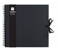Black Paper Scrapbook Photo Album Large 40 Sheets Thick Kraft Paper Scrapbook for DIY Memories and Photos with Spiral Bound and Ribbon Closure 30cm X 30cm Book for Travel Baby Wedding (Single)