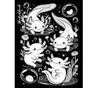 Black Paper Sketch Book - White Axolotls Design: Perfect for neon gel pens, metallic markers, or pastel pencils. Size 8.5 x 11 Inches and 100 Framed Black Pages.