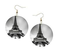 Black Paris Eiffel Tower Leather Round Earrings Daily Accessories Working At Work Women'S Fashion