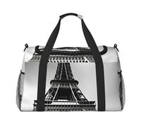 Black Paris Eiffel Tower Print Large Capacity Hand Carry Bag for Women Foldable Carry On Tote for Airplane Travel