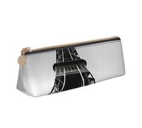 Black Paris Eiffel Tower Print Large Capacity Leather Pencil Case Smooth Zippered Pen Pouch School Travel Makeup