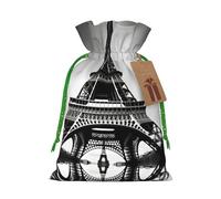 Black Paris Eiffel Tower Print Stylish Drawstring Pouches,Reusable Drawstring Gift Bags,Perfect For Holiday And Party