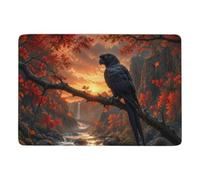 Black Parrot on Cherry Blossom Branch Area Rug 150 x 100 cm, Soft Non Slip | Non slip bedroom rug for autumn interiors, clear heat transfer print; for bedside and sofa areas