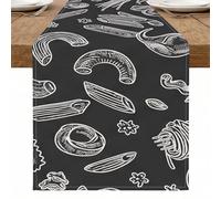 Black Pasta Table Runner, Vintage Italian Cuisine Design for Kitchen Dining Decor, Perfect for Family Dinners and Holiday Gatherings 13x72 Inch