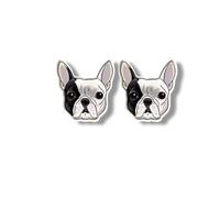 Black Patch Frenchie French Bulldog Shrinky Plastic Mini Small Tiny Gift Handcrafted Custom Unique Stud Earrings Pierced Ears Personalised Fashion Acrylic Y2K Harajuku Jewelry Resin Studs Jewellery