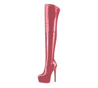 Black Patent Knee High Boots - Chunky Heels Platform Boots Womens Zip Up High Boots Platform Chunky Heeled Booties Nightclub Pole Dancing Boots Sexy Super High Heel Over The Knee Boots