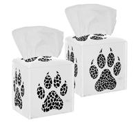 Black Paw Leopard Print Silhouette White Background Tissue Box Cover, Square Tissue Holder Decorative Facial Napkin Dispenser for Bathroom Parlors Vanity Countertop Nightstand