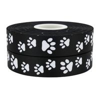 Black Paw Print Ribbon 22mm x 2m Gift Wrap & Birthday Cake Decoration