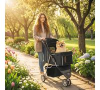 (Black) PawHut Pet Stroller Pushchair Carrier for Cat Puppy with 3 Wheels