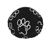Black Paws Print,Shower Cap Nightcap Double Layer Waterproof Elastic Bath Cap Reusable Hair Cap
