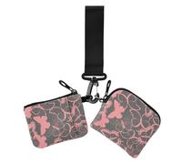 Black Peach Buttterfly Sihouette Women's Change Wallet Card Cases Thin Flat Identity Card Protector with Wristlet Strap for Lady 2 Pcs