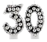 Black Pearl 30th Birthday Candles, Number 30 Candle, Happy Birthday Candles for Cakes, 30th Birthday Decoration for Women Birthday Party Wedding Anniversary Celebration Cake Toppers Supplies
