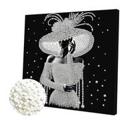 Black Pearl Lady Diamond Painting Kit - 5D Special Shape with Crystal Rhinestones, 30x30cm DIY Partial Drill for Adults Beginners, Elegant Home Wall Decor Gift