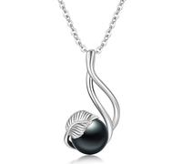 Black Pearl Pedant Necklace Leaf Infinity Design For Womens Sterling Silver Forever Love Necklace 10mm Pearl 18"+2" inches Chain Gift For Valentines Mother's Necklace, Sterling Silver, Cubic Zirconia