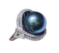 Black Pearl Rings for Women, Natural Seawater Tahiti Black Pearl 18k Diamond Ring Black Pearl Rings for Women Adjustable Open Ring Solitaire Ring Handpicked Freshwater Cultured Pearl Ring