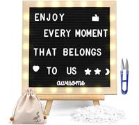 Black Pegboard Felt Letter Board (25 x 25 cm), Letter Board 340 Letters, Integrated LED Lighting, Adjustable Stand for Menus, Pregnancy and Baby Announcements, Weddings