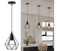 Black Pendant Light Fitting with Shade, Aigostar Cage Pendant Light, E27 Metal Wire Basket Light Pendant, Industrial Ceiling Pendant, Adjustable Cage Ceiling Lighting, Hanging Lights for Kitchen