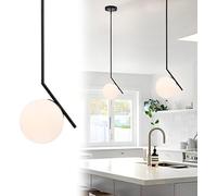 Black Pendant Light with 15cm Frosted Glass Shade, Small Globe Ceiling Lights Modern Glass Pendant Lighting for Dining Room, Kitchen Island, Bedroom Required E14 Bulb