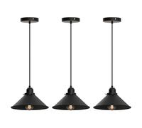 Black Pendant Lighting Farmhouse Pendant Lamp, Hanging Light Fixtures with Metal Cone Shade Industrial Pendant Lights for Hallway Kitchen Island Dining Room Living Room (Pack 3)