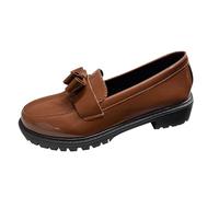 Black Penny Loafers Women Anti-Slip Bow Loafers Elegant Patent Comfort Slip on Low Heel Shoes for Work Driving (Brown,6)