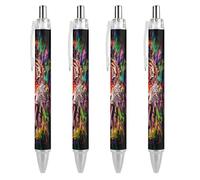 Black Pens Ballpoint Pen Ball Point Pen Smooth Writing Gel Pens Retractable 0.5 Fine Point for School Office Abstract Angry Tiger Face Pattern 4 PCS
