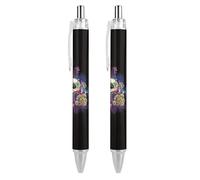 Black Pens Ballpoint Pen Ball Point Pen Smooth Writing Gel Pens Retractable 0.5 Fine Point for School Office Magic Trippy Mushrooms Skull Pattern 2 PCS