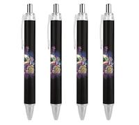 Black Pens Ballpoint Pen Ball Point Pen Smooth Writing Gel Pens Retractable 0.5 Fine Point for School Office Magic Trippy Mushrooms Skull Pattern 4 PCS