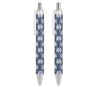 Black Pens Ballpoint Pen Ball Point Pen Smooth Writing Gel Pens Retractable 0.5 Fine Point for School Office Tribal Elephant Indian Ethnic Pattern 2 PCS