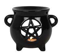 Black Pentagram Cauldron Ceramic Oil Burner - 10 cm x 13.3 cm (1 Pc) - Premium Home Decor & Meditation Accessory