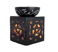 Black Pentagram Pentacle Square Soapstone Oil burner Warmer with removable bowl