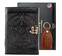 Black Pentagram Vintage Leather Journal Notebook Diary for Men Women, Handmade Book of Shadows Star Grimoire, Drawing Sketchbook Spellbook Travel Gift for Writing, Unlined Blank Pages