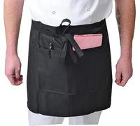 Black Pepper Polycotton Short Waist Apron with 2 Pocket, Professional Home Kitchen Apron for Chefs Waiters Cooks Catering Bar Staff, Black (Pack of 2)