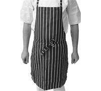 Black Pepper Polycotton Stripe Butcher Bib Aprons, Professional Home Kitchen Apron for Chef, Butchers, Cooking, Caterers, Baking