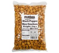 Black Pepper Rice Crackers 1kg - Hot Crunchy Crispy Sweet & Spicy Fiery Flavour - Ready to Eat - Fried Thai Rice Cracker Snacks - Large Bulk Bag Snacks - Mini Sized Senbei Bites - Vegan - PURIMA