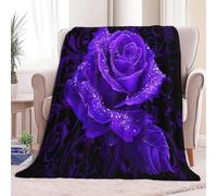 Black Personalised Baby Blanket for Boys Girls Kids, 87 × 95 inch Soft Cozy Fluffy Fuzzy Flannel Blankets - Super King Size Exquisite Flower Purple Rose Pattern Printed Throw Blanket for Teen