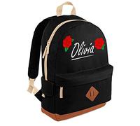 Black | Personalised | English Rose Heritage | School Backpack with Red, White and Green Print | (Please Goto Add Gift Options Enter name in FreeGiftMessageBox or send message to the seller)