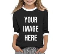 Black Personalised Kids T Shirt,Girls 3/4 Sleeve Tops Custom T-Shirts UK Create Your Own Design with Any Photo Text Customized Printed Basic Tshirt Casual Personalized Funny Tee 4-5 Years