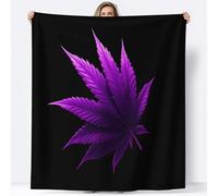 Black Personalised Throw Blanket, Simple Plant Marijuana Leaf Printed Blanket for Kids Child Adults Soft Warm - Super King Size Flannel Blankets for Bed Sofa and Travel 87 × 95 inch