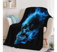 Black Personalised Throw Blanket, Surrealism Skull Blue Skull Printed Blanket for Kids Child Adults Soft Warm - Single Size Flannel Blankets for Bed Sofa and Travel 59 × 80 inch