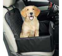 Black Pet Car Booster Seat, Thick, Waterproof, 600D Oxford Fabric, PP Cotton-Padded, PVC Coating for Small, Medium Dogs, Raised for Wide View, Dual Zipper, 19 x 16.5 x 8.5 in
