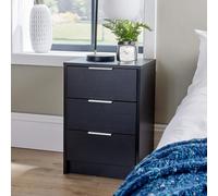 Home Source Phoenix 3 Drawer Bedside Table Nightstand Storage Unit Black Bedroom Furniture