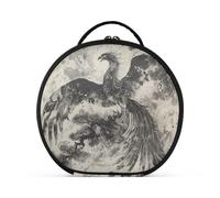 Black Phoenix Bird Chinese Ink Painting Cosmetic Bags Vertical Free-Standing Portable Large Make Up Bag with Adjustable dividers 11 in